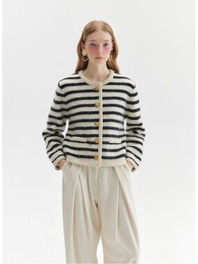 Rumia Olive Knit Coat NWT (Black and White)